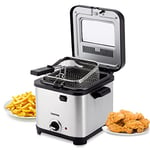 Geepas Deep Fat Fryer, 900W | 1.5L Stainless Steel Fryer with Viewing Window | Easy Clean, Non-Stick Oil Tank | Adjustable Temperature Control with Overheating Protection | 2 Years Warranty, Silver