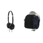 JVC HA-S160-B-E FLATS Lightweight Headphones - Black & Hama CD Player Bag for CD Player and 3 CDs - Black/Blue