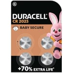 Duracell 2025 Pile bouton lithium 3V, lot de 4, avec Technologie Baby Secure, pour porte-clés, balances et dispositifs portables et médicaux (DL2025/CR2025)