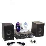 Pack KARAOKE-STAR2MKII Enfant - 2 Enceintes 2 Micros 1 Ampli Bluetooth USB SD 100W - Jeu Lumière Astro Rotatif LEDS RGB - Cadeau