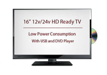 16" 12v/24v LED HD Ready TV with Built in Freeview & DVD Player for Caravans, Trucks and Motorhomes