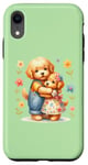 Coque pour iPhone XR Vert Adorable Chiot Hugs Mignon Doodle Puppies Embrasser