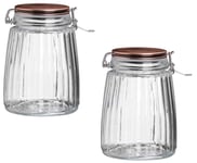 Set of 2 Air Tight Glass Dry Food Storage Preserve Jar with Clip Top Copper Finish Lid (1.5 Litre)