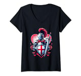 Womens St George's Day England Knight Flag & Rose Heart Kids Women V-Neck T-Shirt