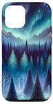 Coque pour iPhone 15 Pro Magic Night Forest Mountains Aurore Borealis