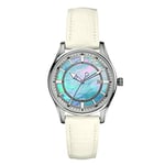 Nautica Women's Quartz Watch with Blue Dial Analogue Display and White Leather Strap A12592M