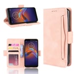 Motorola Moto E6 Play - Design Läderfodral / plånboksfodral m/avtagbar korthållare Pink