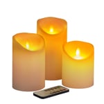 LED Candles, Flickering Flameless Battery Candles, 300 Hour Decorating Pillars Lights, 4" 5" 6" Set of 3 Real Wax and 10 Key Remote Control Cycling 24 Hours Timer.