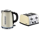 Russell Hobbs Quiet Boil Kettle - Fast Boil Kettle with Dual Water Windows with Stainless Steel Toaster, 4 Slice with Variable Browning Settings and Removable Crumb Trays