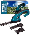 MYLEK Cordless Hedge Trimmer, Grass Shears with 2 Blades and Blade Guards Handheld for Topiary Bush Shrubs, Edging Garden Grass Lawn, Quick Change Button, Safety Switch & Battery Capacity Display