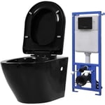 Toilette suspendue au mur Design Moderne Pack WC - WC Cuvette - avec réservoir caché Céramique - Noir