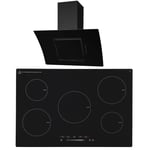 SIA 90cm Black Glass 5 Zone Induction Hob & Curved Angled Cooker Hood Extractor
