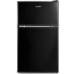 COMFEE' RCT87BL2(E) Under Counter Fridge Freezer, 87L Double Door Small Fridge Freezer with Light, Removable Shelves, Adjustable Thermostats, Reversible Doors,White