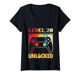 Womens Level 20 Unlocked 20th Birthday Vintage 20 Years Old Gamer V-Neck T-Shirt