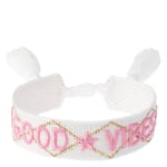 DARK Woven Friendship Bracelet "Good Vibes" White with Bubblegum