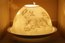 Nordic Lights Cat & Butterfly Bone Porcelain Candle Shade Tea Light Holder Gift