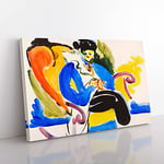 Big Box Art Woman On Chair Vol.2 by Henry Lyman Sayen Canvas Wall Art Print Ready to Hang Picture, 76 x 50 cm (30 x 20 Inch), Grey, Yellow, Blue