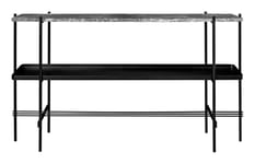 TS Console Rectangular 2 Racks With Tray - Grey Emperador Marble/Black Frame