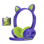 Cat Ear LED Light Up Bluetooth Headsets with Mic,Noise Cancelling Wireless Headphones Hands Free Headset for Children Boys Girls - Cute Purple