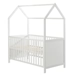 roba Lit Bébé Cabane Évolutif 70x140 - Convertible en Canapé - Réglable en Hauteur - Blanc
