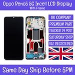 Oppo Reno5 5G CPH2145 PEGM00 Incell LCD Screen Display Touch Digitizer + Frame