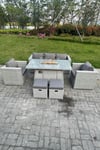 Rattan Gas Fire Pit Dining Table Set Heater Burner Chairs With 2 PC Stools