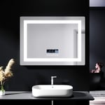 ELEGANT Bathroom Mirror with LED Lights and Additional Features - Bluetooth Speaker+Clock+Shaver Socket+Touch Switches+Demister Pad+Dimming Function Wall Mounted 800x600 Smart Bluetooth Vanity Mirror