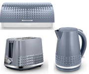 Tower Solitaire Kettle 2 Slice Toaster & Bread Bin Grey & Chrome Matching Set