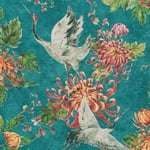 Asian Fusion Crane Bird Wallpaper Emerald Green Textured Vinyl Paste The Wall