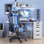 Fauteuil Gamer - BIGZZIA Chaise Gaming Ergonomique - Siège Gamer avec appui-tête et oreiller lombaires - Inclinable 90 °-155 ° -Bleu