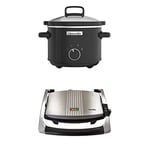 Crock-Pot CSC046 Slow Cooker, Removable Easy-Clean Ceramic Bowl, 2.4 Litre (1-2 People), Black + Breville Sandwich/Panini Press and Toastie Maker, 3-Slice, Stainless Steel [VST025]