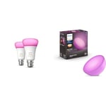 Philips Hue White & Colour Ambiance Smart Bulb Twin Pack LED [B22 Bayonet Cap] - 1100 Lumens & Go 2.0 White & Colour Ambiance Smart Portable Light with Bluetooth, Works