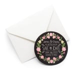 Set of 24 Save The Date Personalised Magnets with White Envelopes - Floral Chalkboard 70mm (Assorted Colours Available)
