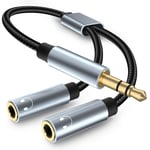 Adaptateur Jack Audio Stéréo,3,5mm stéréo Jack câble Adaptateur Casque,Jack Splitter Compatible avec Casque,Tablette,PC(2pcs,Gris)