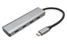 DIGITUS 4 Port USB-C hub - USB 3.1 Gen 1-4X USB-C - jusqu'à 5 Gbps - Plug & Play - Boîtier Aluminium - Gris foncé