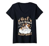 Womens Best Dog Mama Sleep Shirt, Jack Russell Terrier with Puppy V-Neck T-Shirt