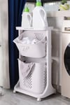 2 Tiers Laundry Basket Ventilated Clothes Storage Shelf Detachable Hamper Rotatable Sorter Cart with Wheels&Holder