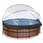 EXIT Frame Pool ø427x122cm (12v Sand filter) - trälook + solskydd