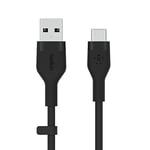 Belkin BoostCharge Flex silicone USB C charger cable, USB-IF certified USB type A to USB type C charging cable for iPhone 15, Samsung Galaxy S24, S23, iPad, MacBook, Note, Pixel and more - 2m, black