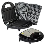 750W Kitchen 3 in 1 Sandwich Toaster Waffle Maker Iron Toast Grill Panini Press by Crystals®