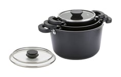 Prestige Kitchen Hacks 3 Piece Aluminium Cookware Set, Non Stick Saucepan Set, High-Quality Stock Pot and Pan Set for All Hobs Including Induction