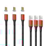 Gen10 Micro USB Câble de Charge Rrapide Magnétique en Nylon Tressé avec Del Latérale Compatible avec Périphérique Android(1.5m / 3 Pack Rouge)
