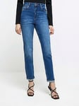 River Island High Rise Slim Mom Jeans - Blue, Blue, Size 6, Inside Leg Long, Women