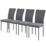 Matsalsstolar Set med 4 köksstolar med ryggstöd, sammetslook, fåtöljer, stoppade stolar med metallben för matbord, mörkgrå