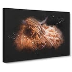 Highland Cow In The Shadows Paint Splash Modern Art Canvas Wall Art Print Ready to Hang, Framed Picture for Living Room Bedroom Home Office Décor, 20x14 Inch (50x35 cm)
