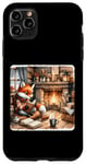 iPhone 11 Pro Max Fox Reads By Fireplace In Cabin. Rustic Book Cozy Cup Tea Case