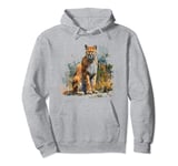 fierce mountain lion sitting, puma animal realistic cougar 2 Pullover Hoodie