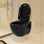 WC suspendu noir en céramique avec réservoir caché - QQMORA - DRG32143 - 6/9 L - 36x50x41,5 cm