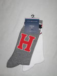 BNWT TOMMY HILFIGER Ribbed Initials  Socks  Grey White   Size  6 - 8    2 Pairs