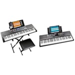 Rockjam 61-Key Keyboard Piano Kit with Keyboard Stand, Piano Bench, Headphones, Piano Note Stickers & Lessons, RJ660-SK, Black & 61-Key Compact Keyboard with Sheet Music Stand, Power Supply